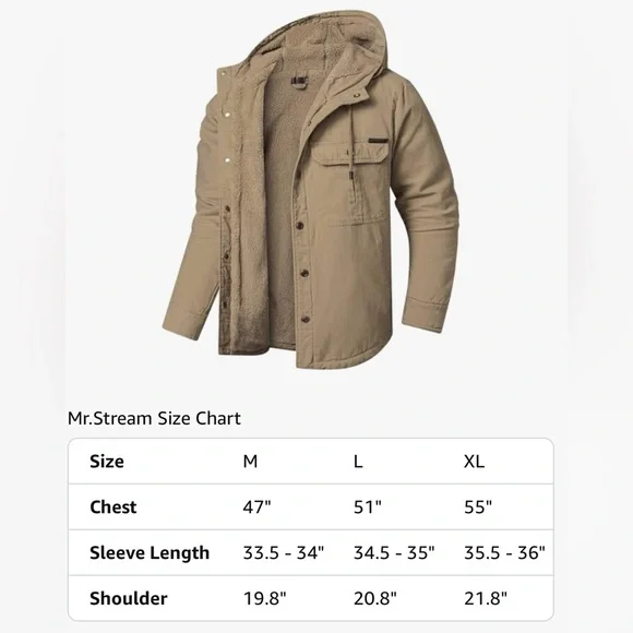 Hooded Jacket Hooded Coat Sherpa Lined Jacket - Picture 2 of 5